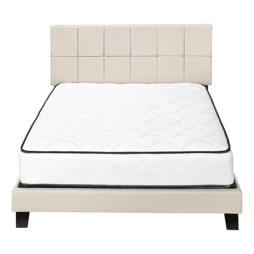Camilla Sierra Collection Queen Beige Upholstered Bed – Modern Style with Linen Look & Black Wood Legs