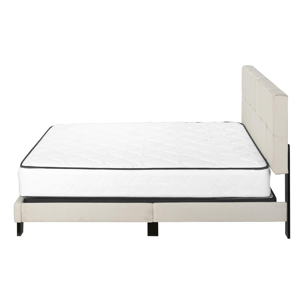 Camilla Sierra Collection Queen Beige Upholstered Bed – Modern Style with Linen Look & Black Wood Legs