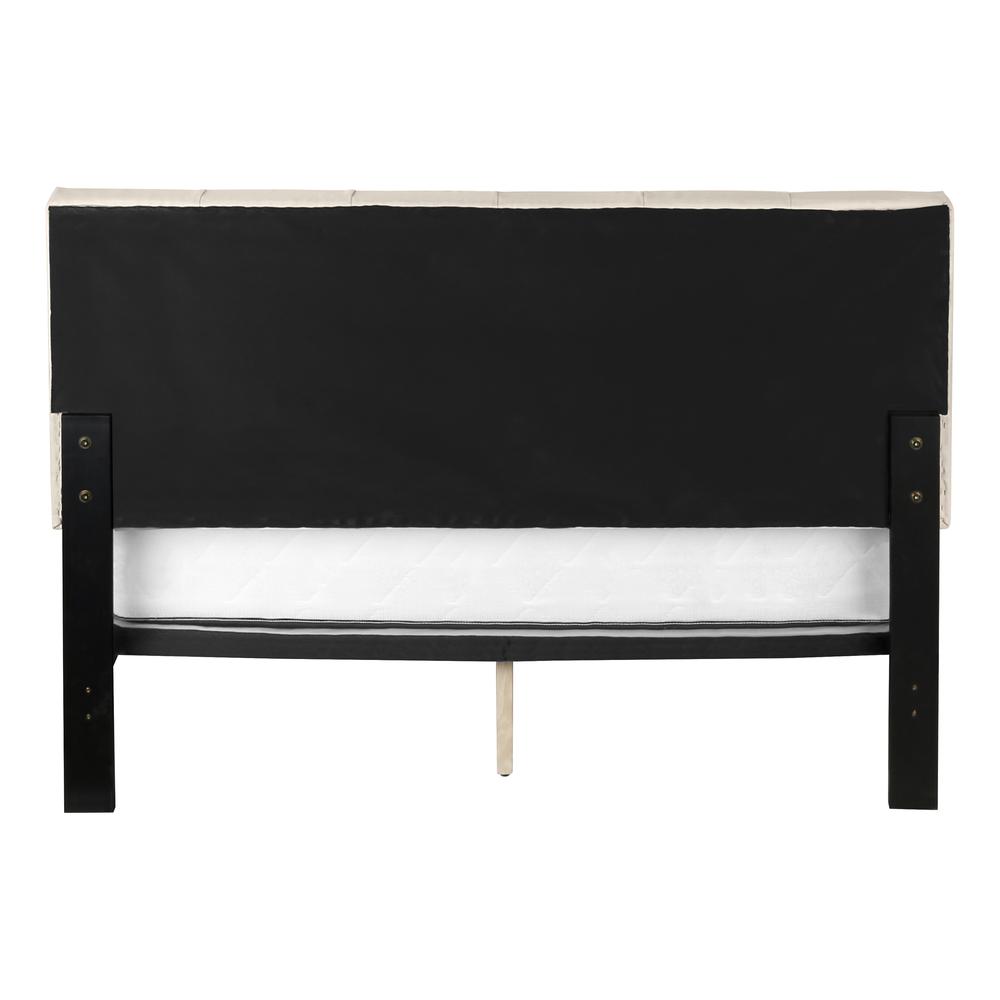 Camilla Sierra Collection Queen Beige Upholstered Bed – Modern Style with Linen Look & Black Wood Legs