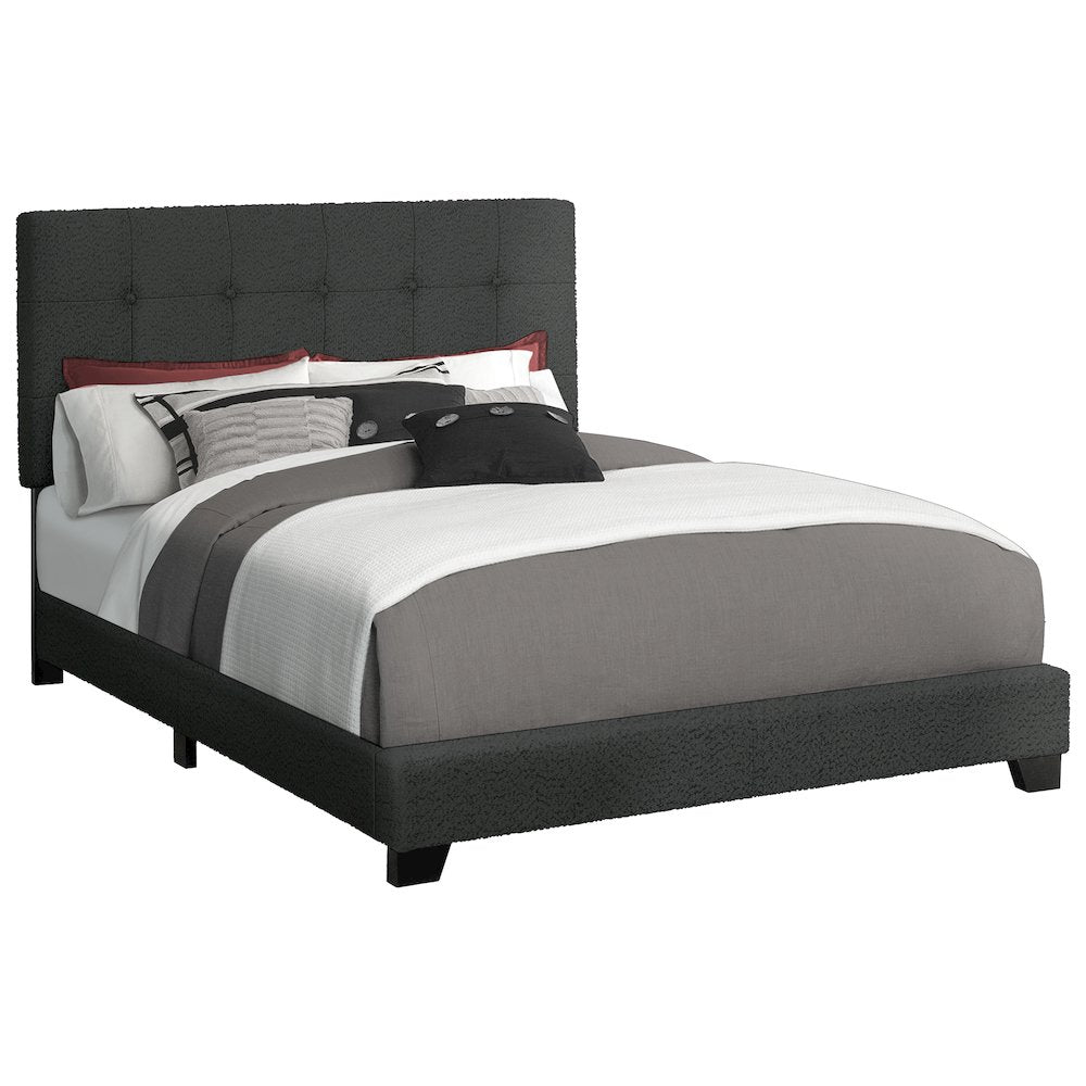 Emele - Bed Bedroom Frame Only Queen Size Upholstered Black Boucle Transitional
