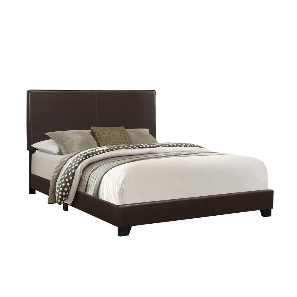 Willow Metro Collection Queen Bed Brown Leather-Look Upholstery – Padded Headboard, Chrome Finish