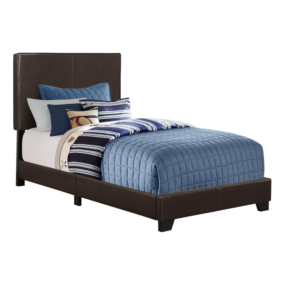 Summit Dakota Twin Brown Leather-Look Upholstered Bed – Transitional Design with Stitched Headboard