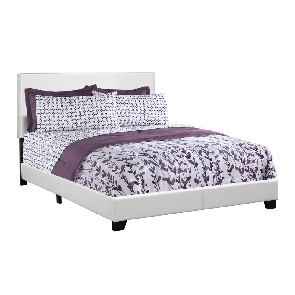 Alder Aurora Collection Queen White Leather-Look Upholstered Bed – Transitional Chrome Accents