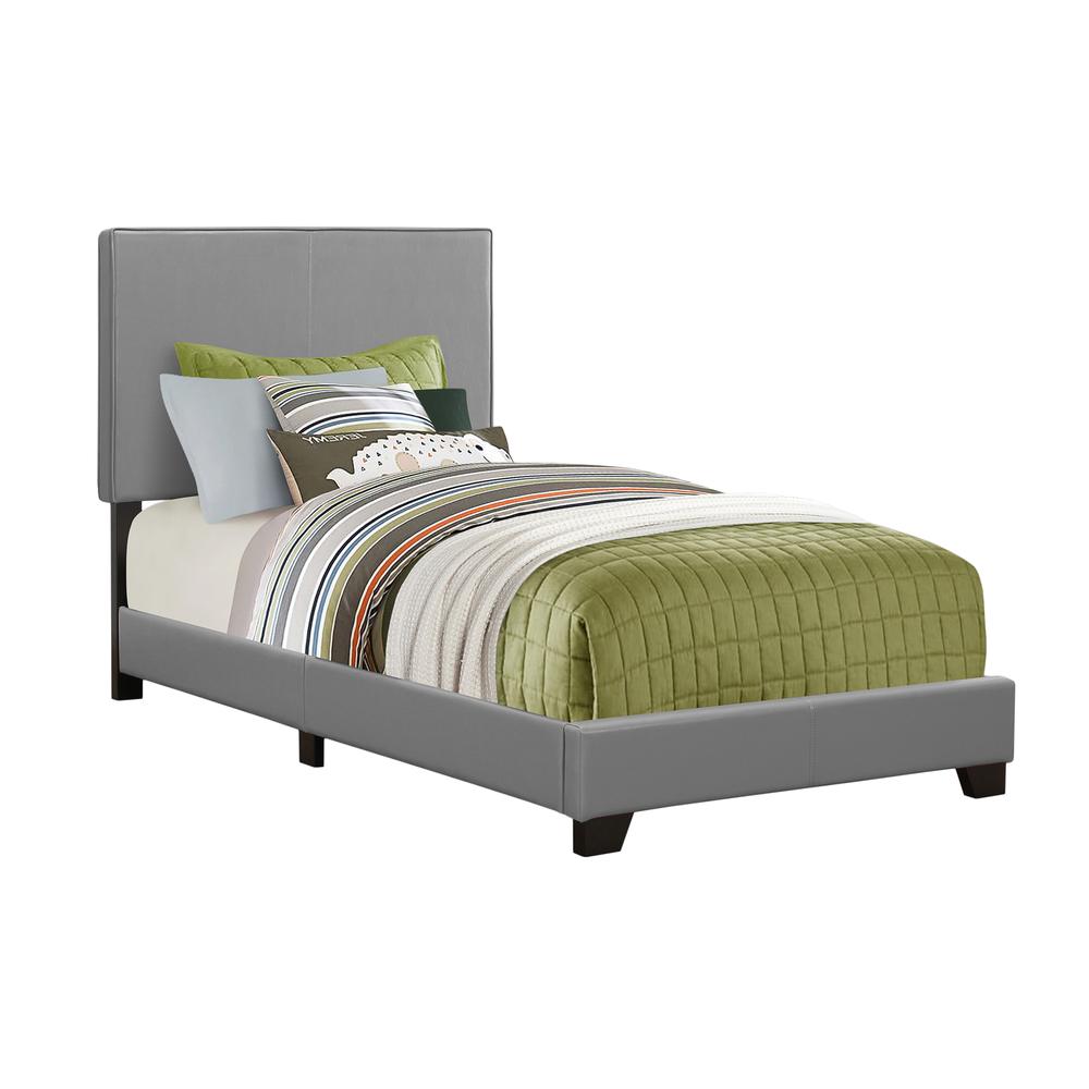 Haven Aspen Collection Twin Grey Faux Leather Bed – Transitional Low Profile Design