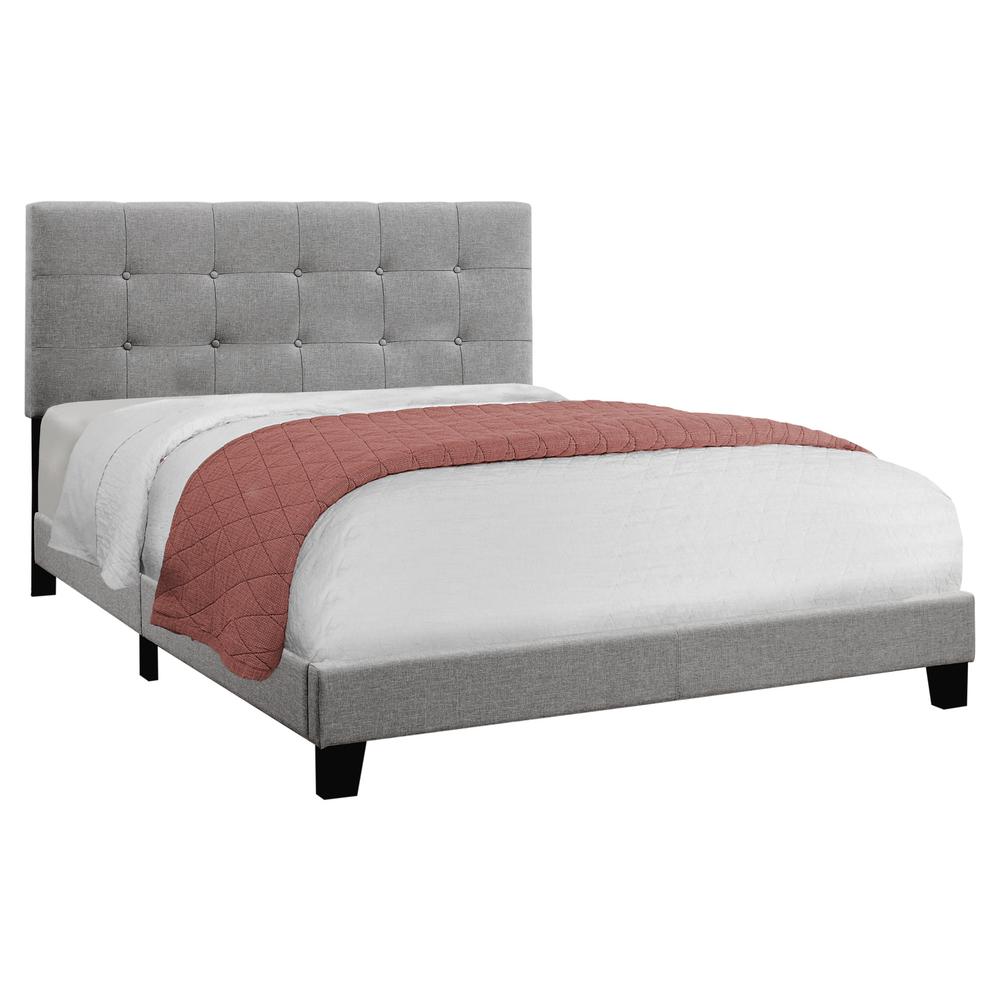 FortunaLennox Queen Grey Linen Upholstered Bed – Transitional Style with Padded Headboard