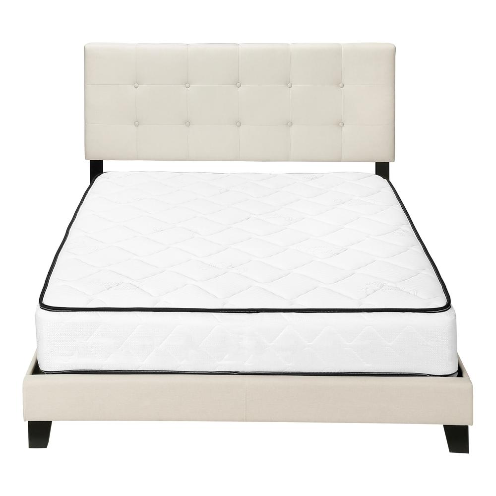Marina Verona Upholstered Queen Bed in Beige Linen – Black Wood Legs, Contemporary Bedroom Style