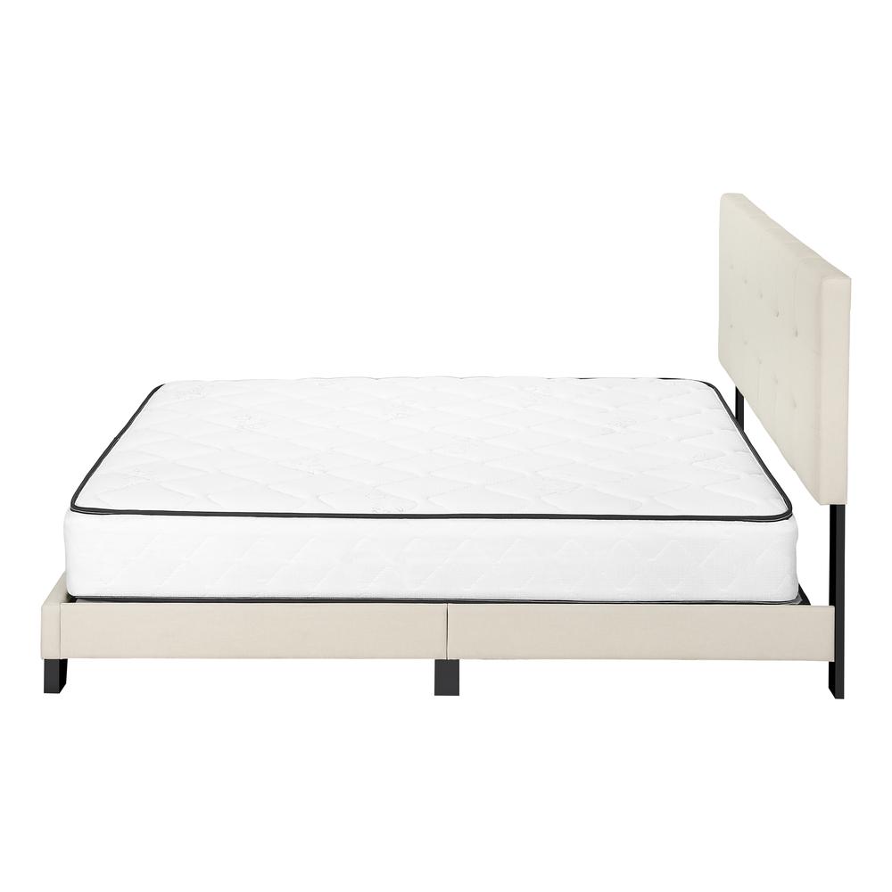 Marina Verona Upholstered Queen Bed in Beige Linen – Black Wood Legs, Contemporary Bedroom Style