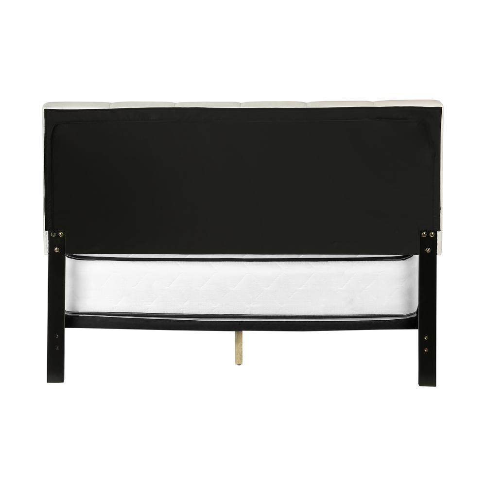 Marina Verona Upholstered Queen Bed in Beige Linen – Black Wood Legs, Contemporary Bedroom Style