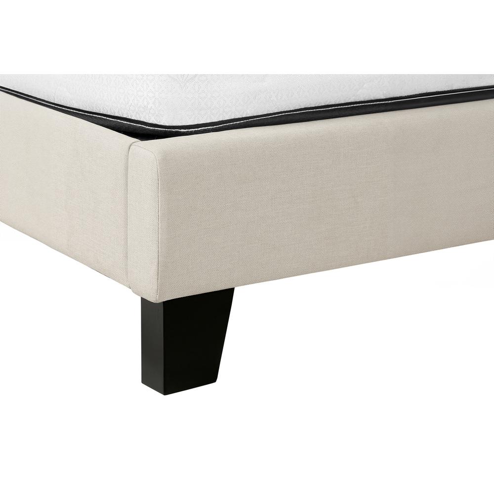 Marina Verona Upholstered Queen Bed in Beige Linen – Black Wood Legs, Contemporary Bedroom Style