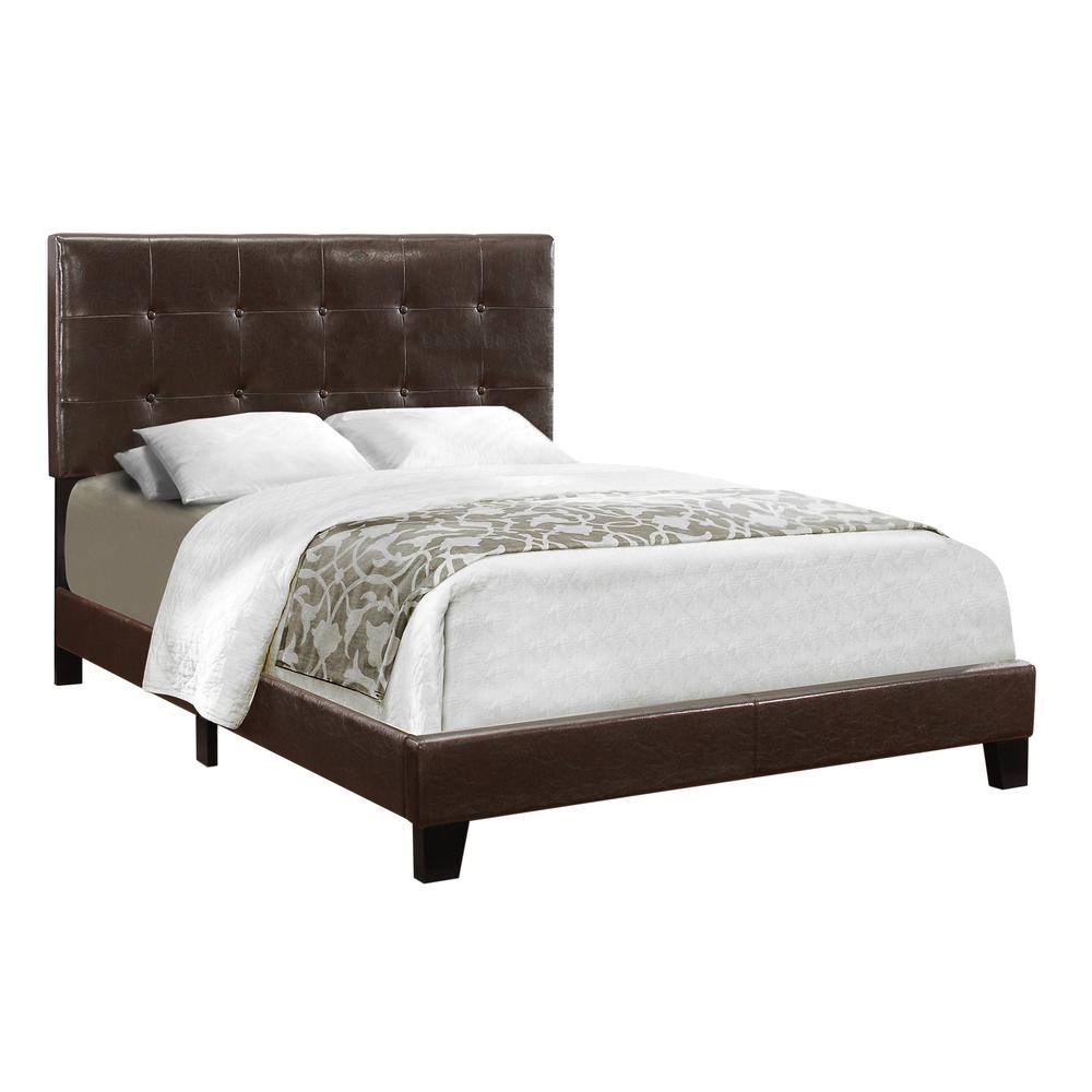 Casper Siena Full Brown Leather-Look Upholstered Bed – Transitional Style with Black Wood Legs