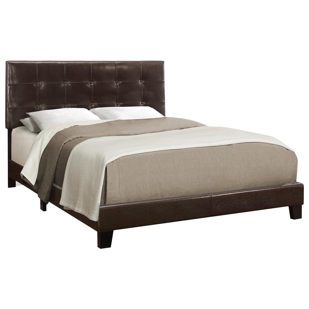Divulge Arden Queen Size Upholstered Bed in Brown Leather Look – Modern Transitional Style