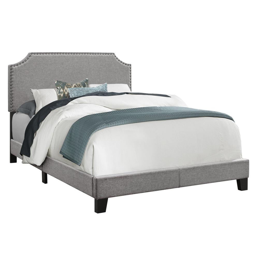 Len Zane Collection Grey Full Upholstered Bed – Contemporary Linen Look with Chrome Accents