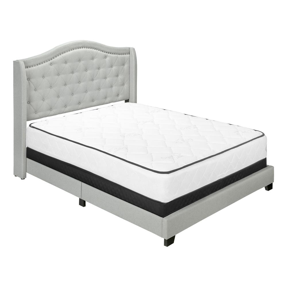 Raquel Cambridge Collection Queen Grey Velvet Bed – Traditional Chrome Trim & Tufted Headboard