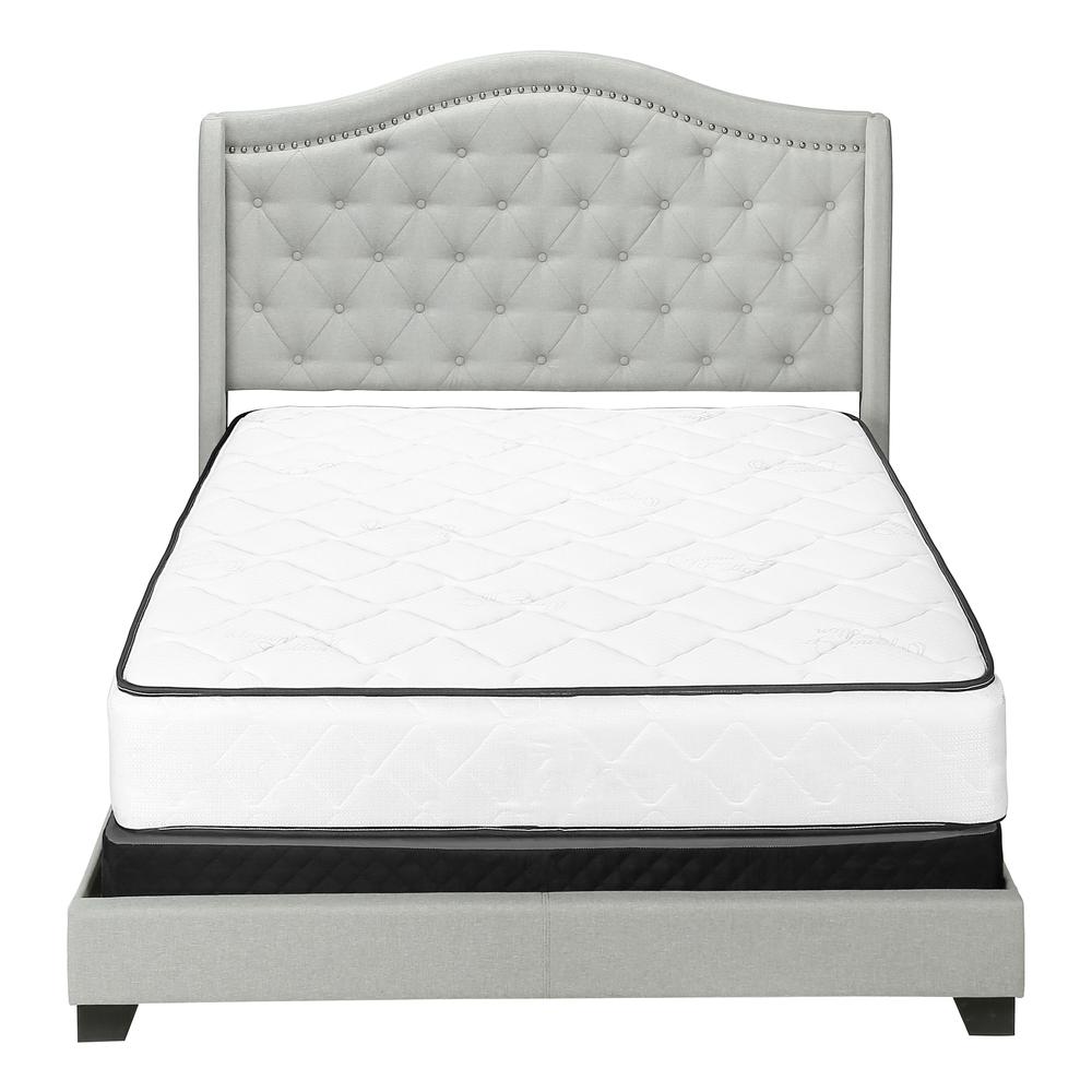 Raquel Cambridge Collection Queen Grey Velvet Bed – Traditional Chrome Trim & Tufted Headboard
