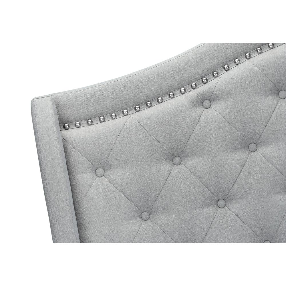 Raquel Cambridge Collection Queen Grey Velvet Bed – Traditional Chrome Trim & Tufted Headboard