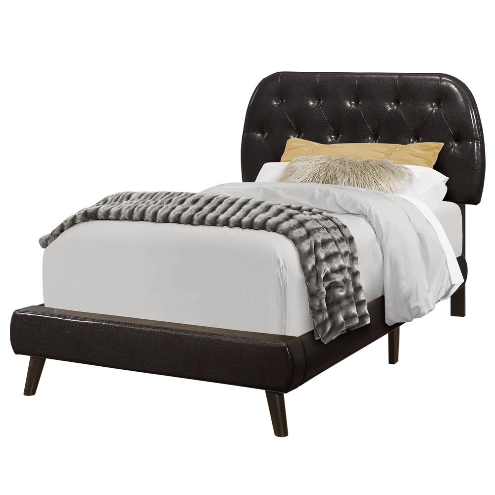 Calm Sierra Twin Size Upholstered Brown Faux Leather Bed – Teen-Friendly Transitional Style