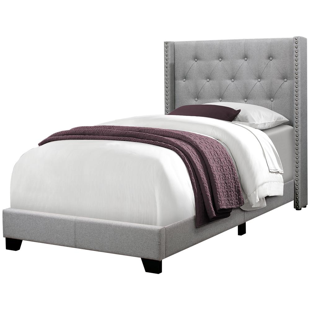 Brayden TeenComfort Twin Size Grey Velvet Bed Frame – Upholstered Design with Chrome Accents