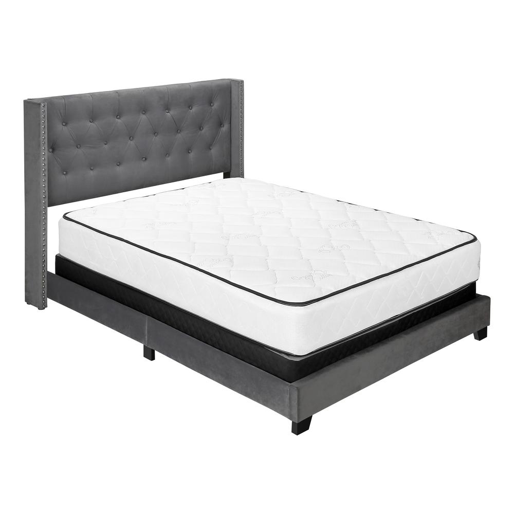 Gramercy Cambridge Collection Queen Upholstered Grey Velvet Bed – Chrome Accents
