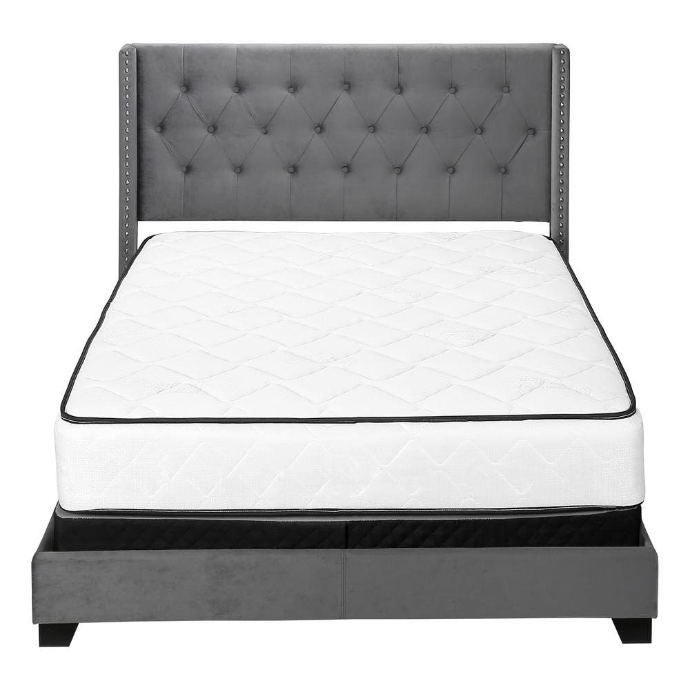 Gramercy Cambridge Collection Queen Upholstered Grey Velvet Bed – Chrome Accents