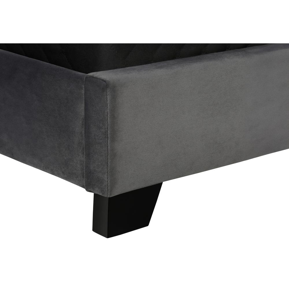 Gramercy Cambridge Collection Queen Upholstered Grey Velvet Bed – Chrome Accents