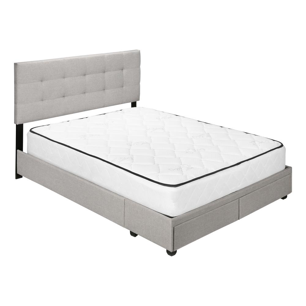 Monarch Nimbus Collection Queen Grey Linen Upholstered Bed – Transitional Style with Wood Legs