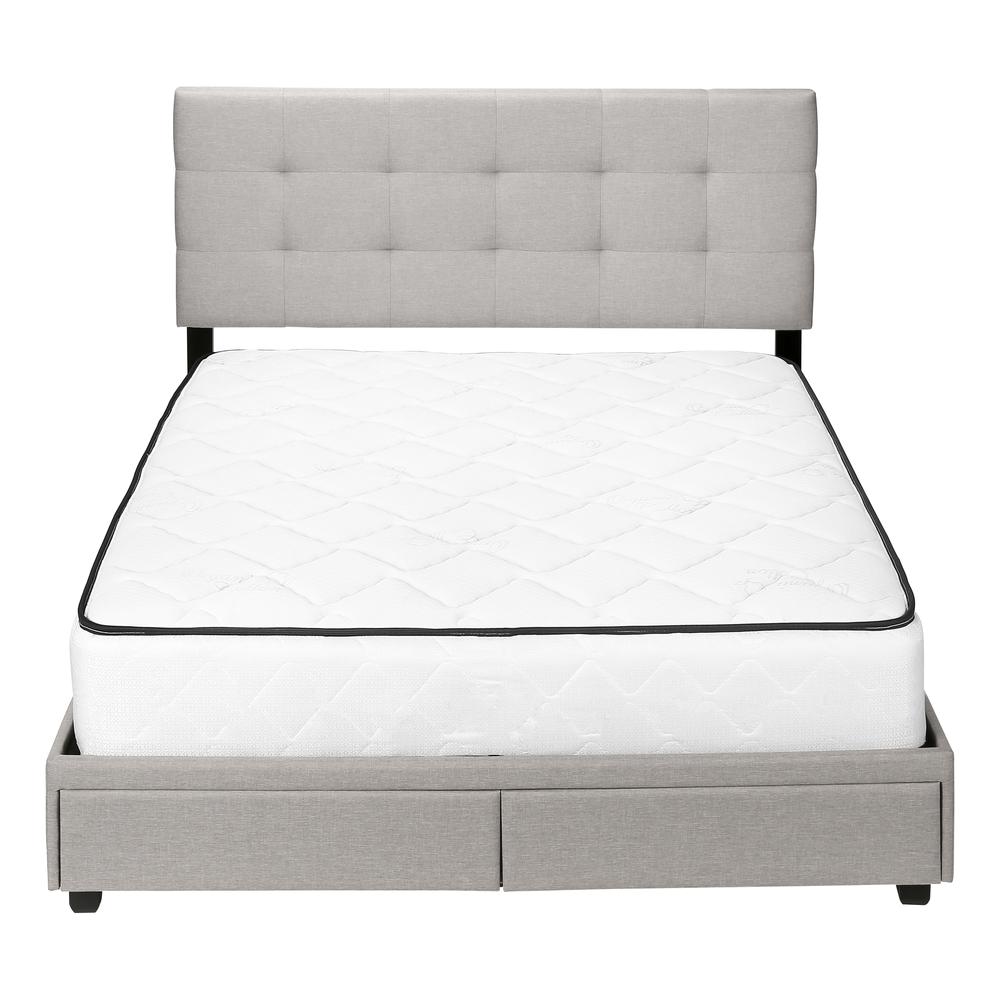 Monarch Nimbus Collection Queen Grey Linen Upholstered Bed – Transitional Style with Wood Legs