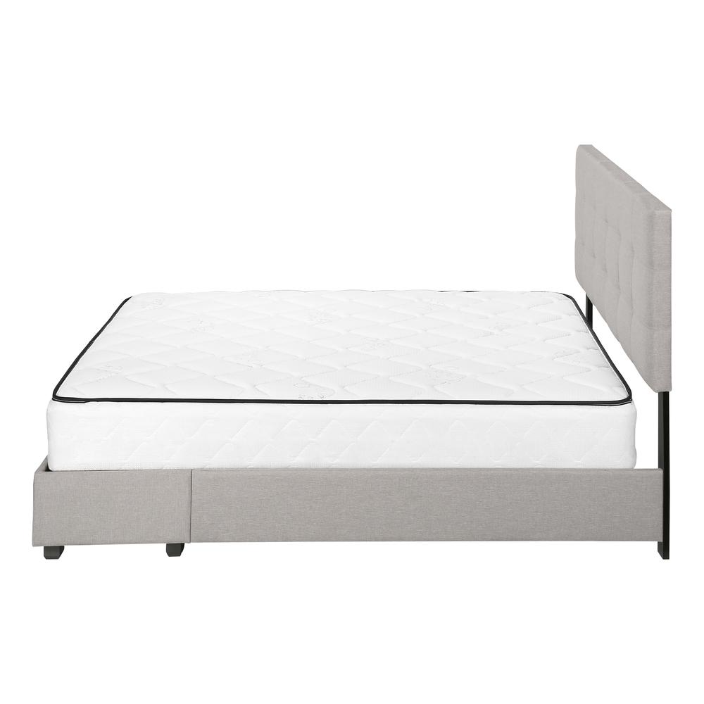 Monarch Nimbus Collection Queen Grey Linen Upholstered Bed – Transitional Style with Wood Legs