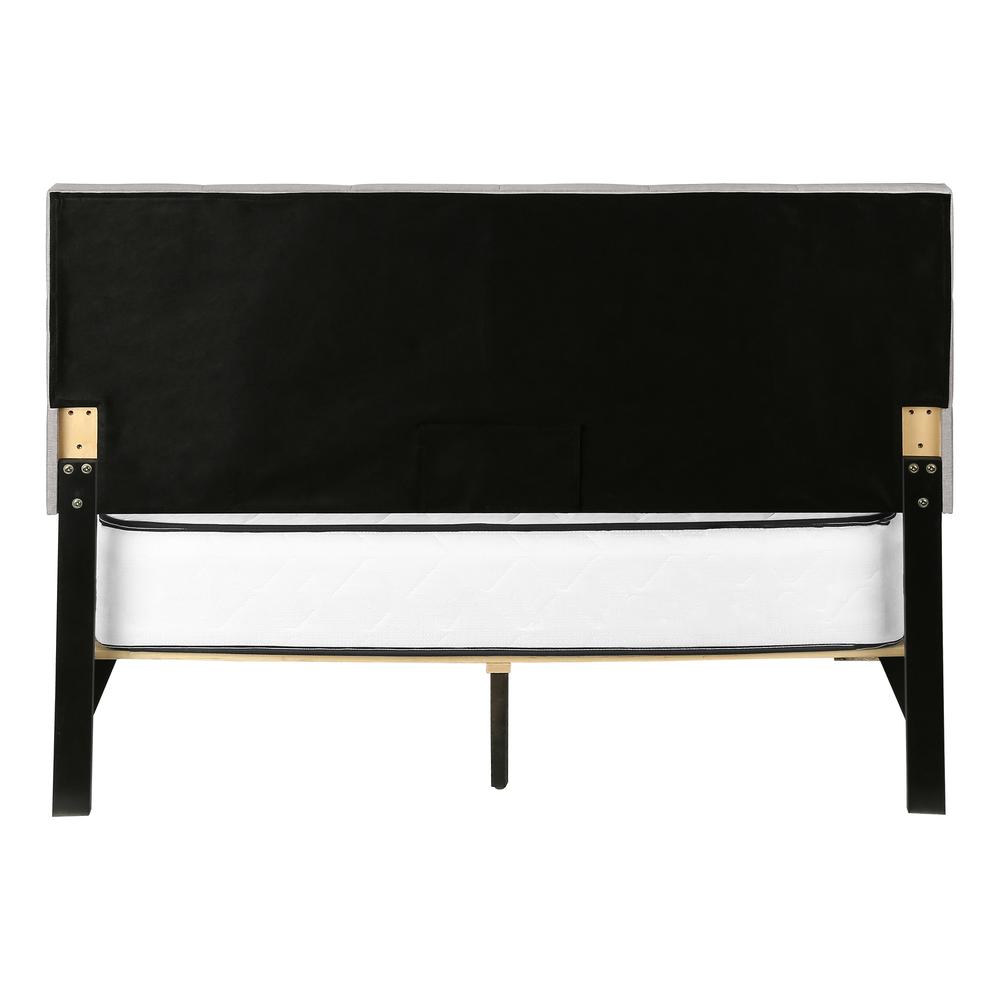 Monarch Nimbus Collection Queen Grey Linen Upholstered Bed – Transitional Style with Wood Legs