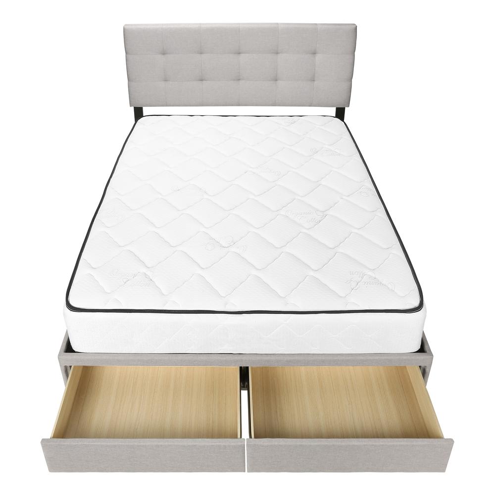 Monarch Nimbus Collection Queen Grey Linen Upholstered Bed – Transitional Style with Wood Legs