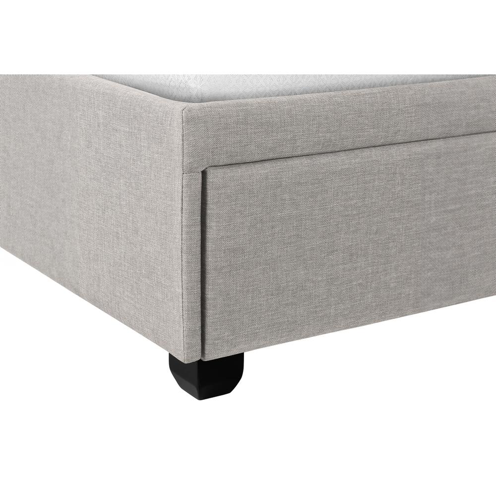 Monarch Nimbus Collection Queen Grey Linen Upholstered Bed – Transitional Style with Wood Legs