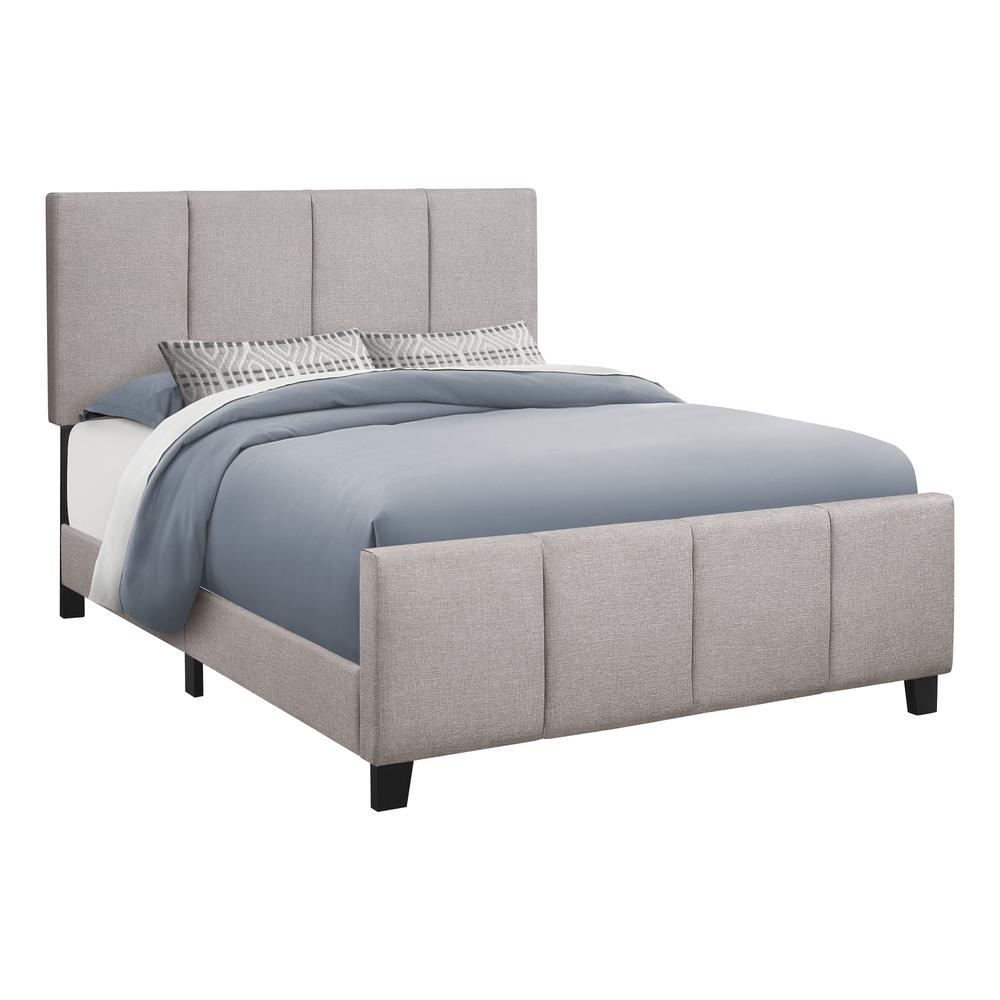 Belham Astra Queen Grey Linen Upholstered Bed – Transitional Style with Padded Headboard
