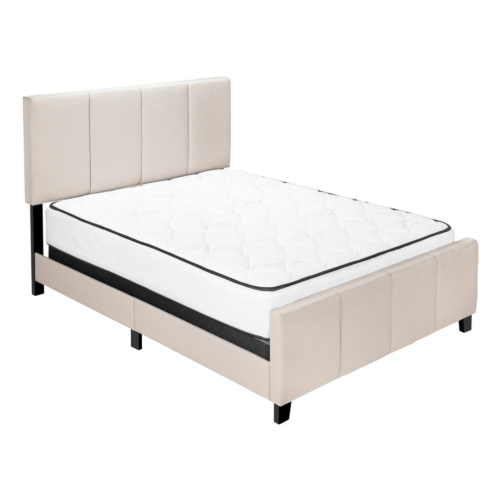Tranquility Yeti Collection Queen Beige Linen Upholstered Bed – Minimalist Design with Black Wood Legs