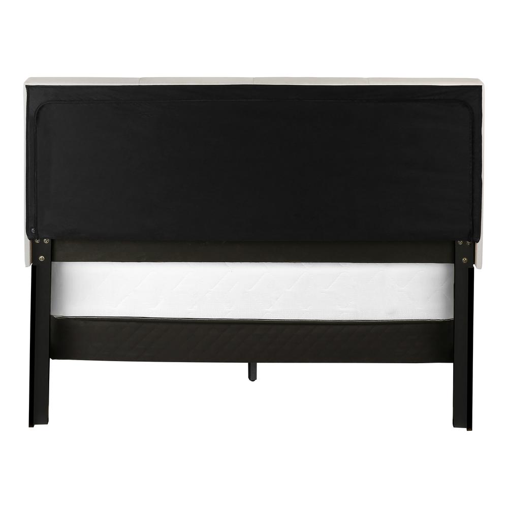 Tranquility Yeti Collection Queen Beige Linen Upholstered Bed – Minimalist Design with Black Wood Legs