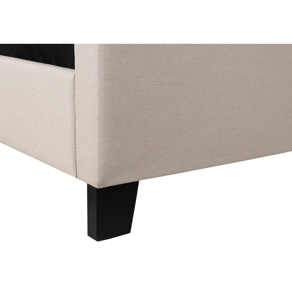 Tranquility Yeti Collection Queen Beige Linen Upholstered Bed – Minimalist Design with Black Wood Legs
