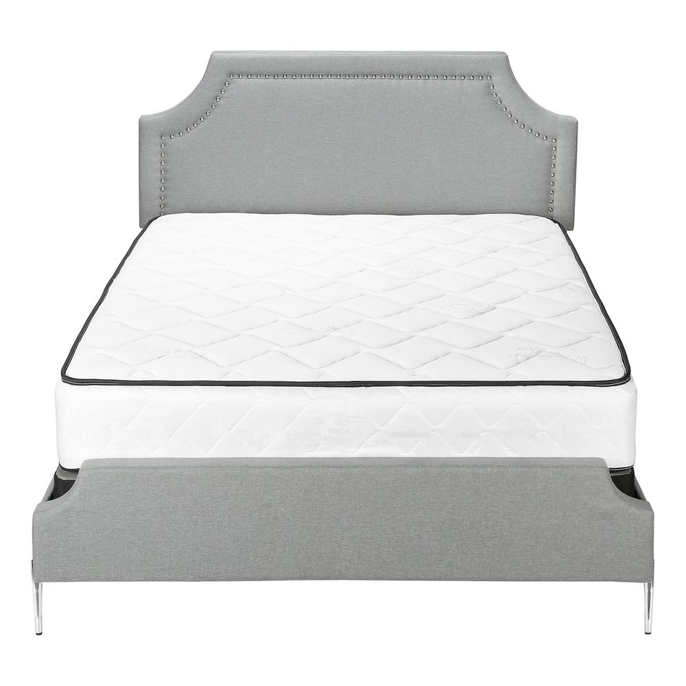Sydney Cambridge Collection Queen Bed Grey Linen Fabric – Upholstered Frame with Chrome Accents