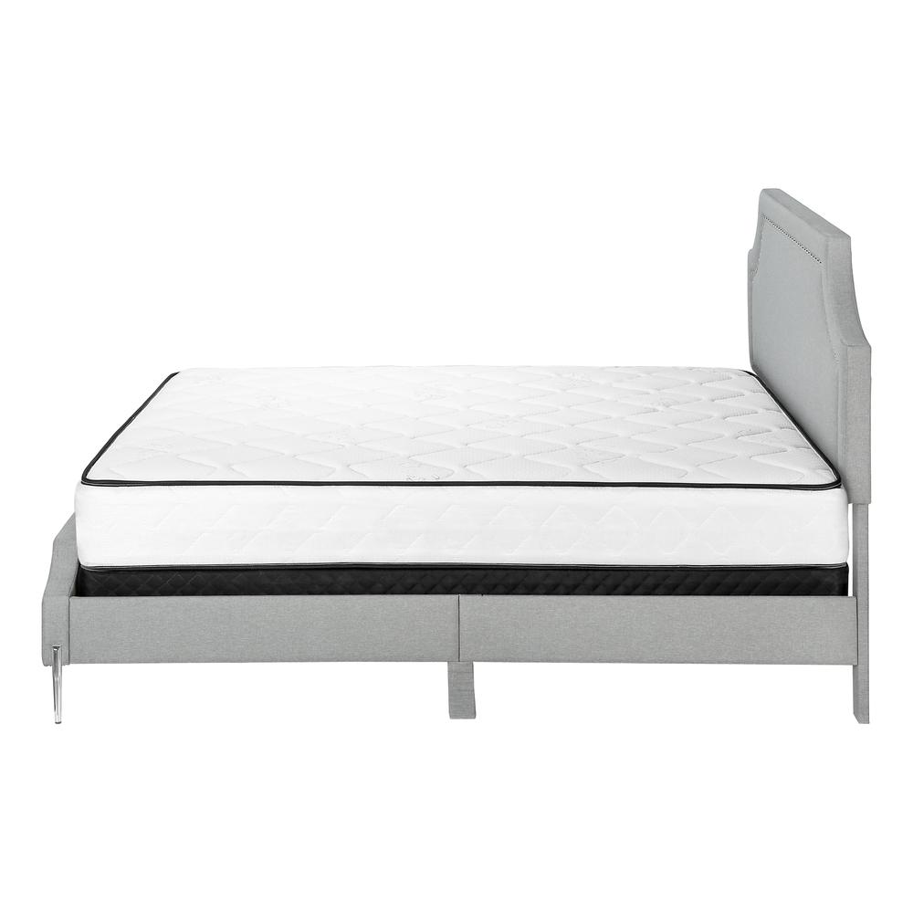 Sydney Cambridge Collection Queen Bed Grey Linen Fabric – Upholstered Frame with Chrome Accents