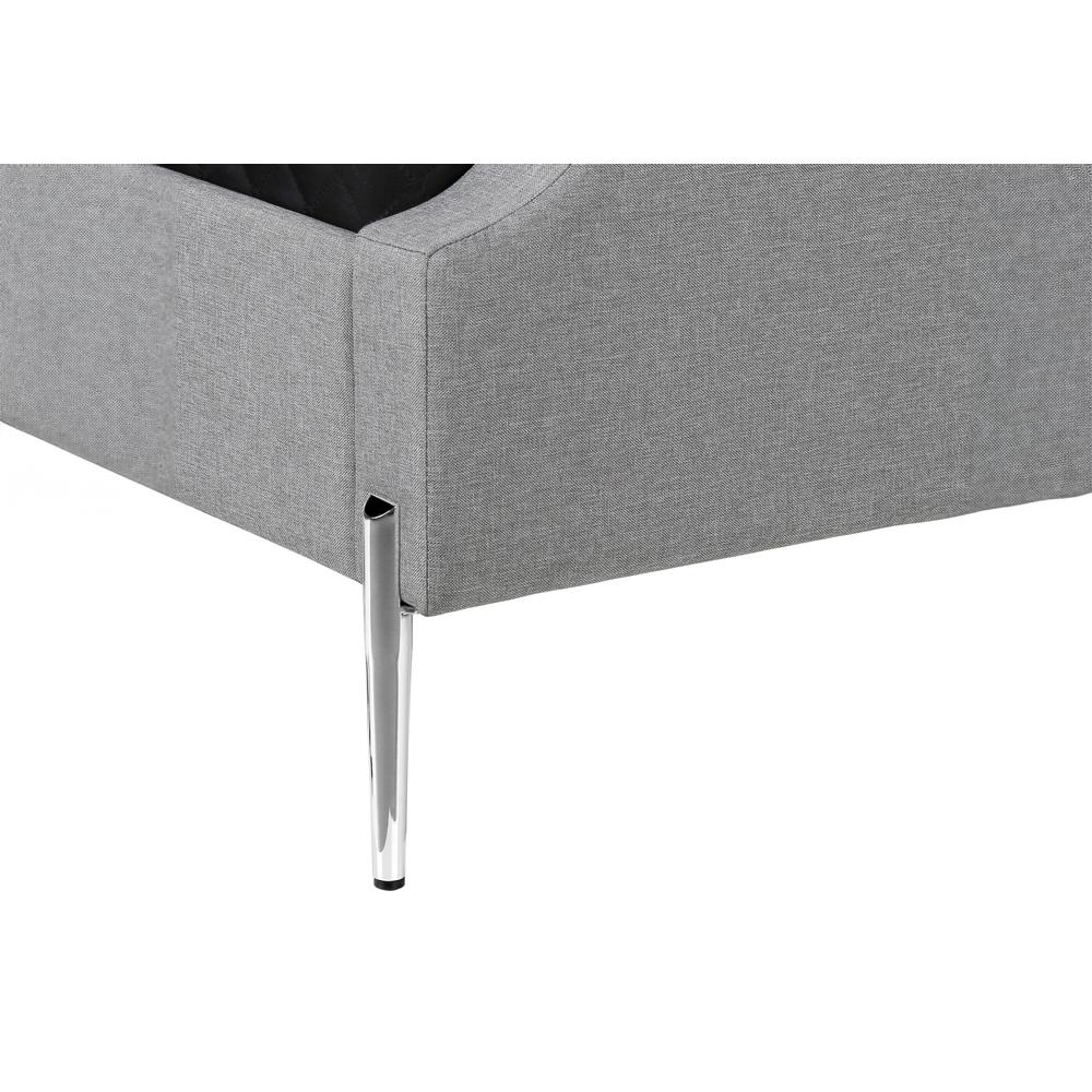 Sydney Cambridge Collection Queen Bed Grey Linen Fabric – Upholstered Frame with Chrome Accents
