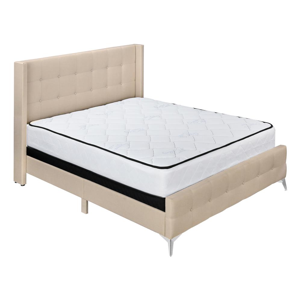 Newberry Cambria Queen Size Upholstered Bed Beige Linen – Sleek Chrome Frame Design