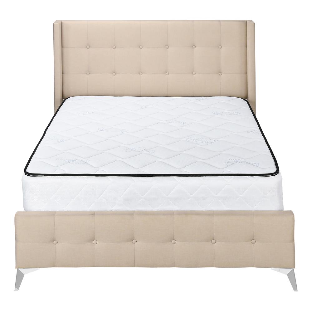 Newberry Cambria Queen Size Upholstered Bed Beige Linen – Sleek Chrome Frame Design