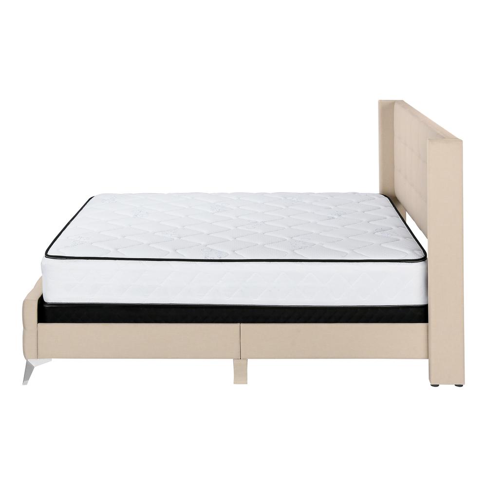 Newberry Cambria Queen Size Upholstered Bed Beige Linen – Sleek Chrome Frame Design