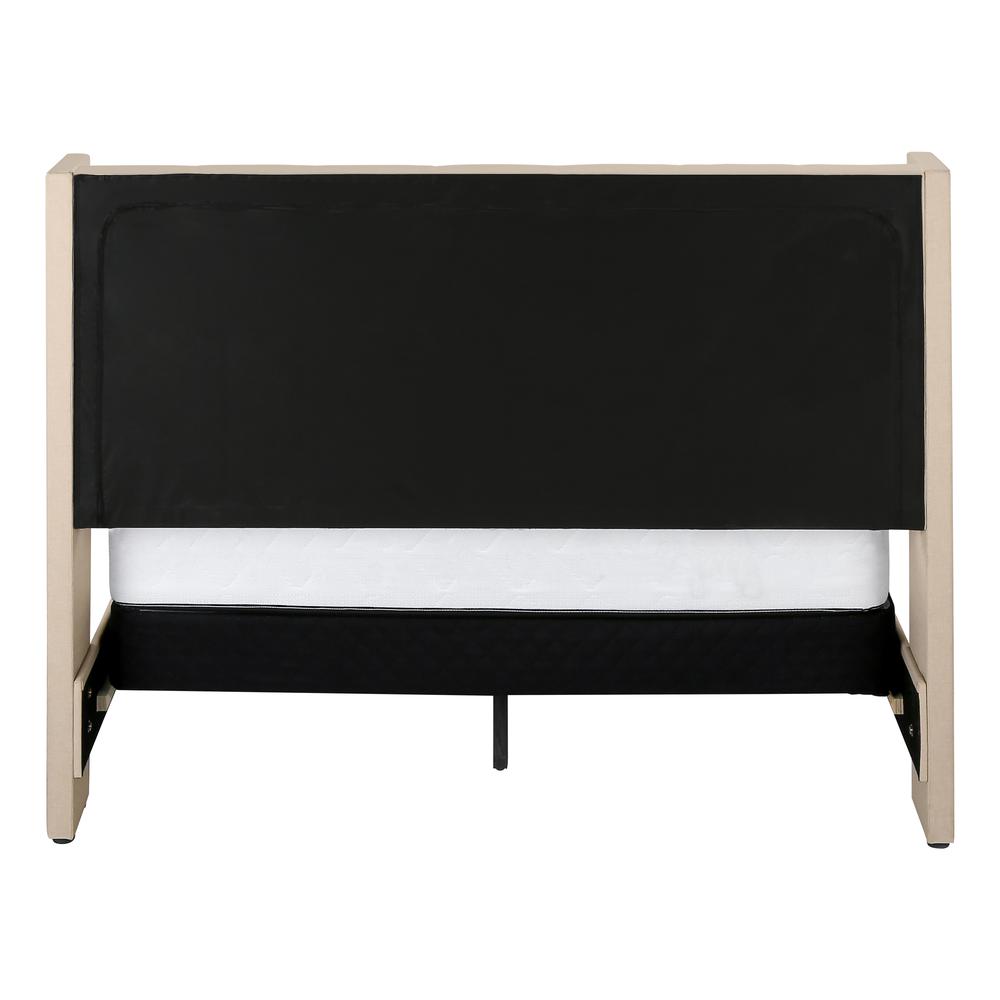 Newberry Cambria Queen Size Upholstered Bed Beige Linen – Sleek Chrome Frame Design