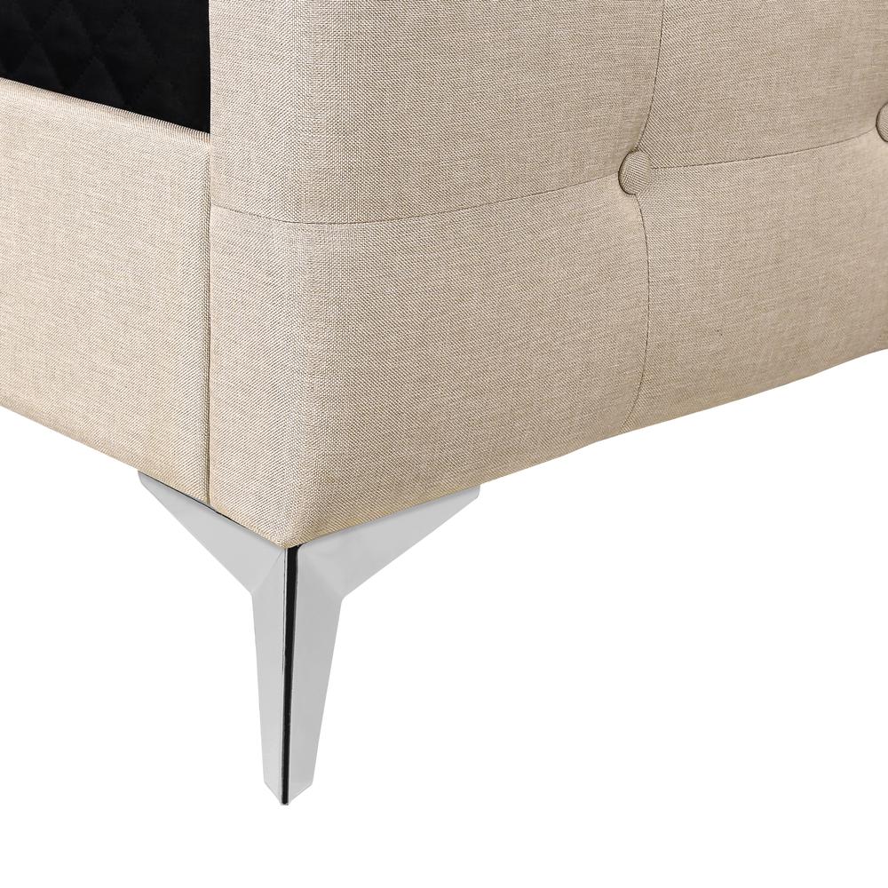 Newberry Cambria Queen Size Upholstered Bed Beige Linen – Sleek Chrome Frame Design