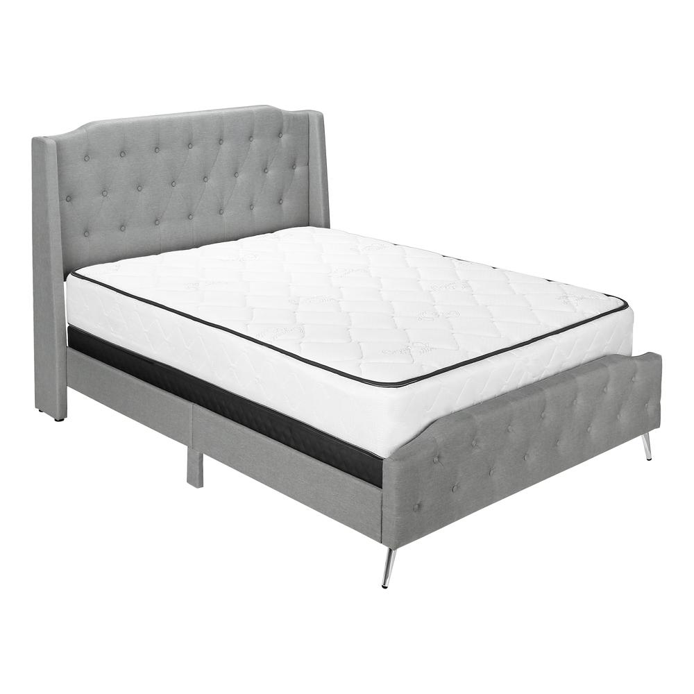 Winchester Cambridge Queen Grey Linen Upholstered Bed – Modern Chrome Legs & Low Profile