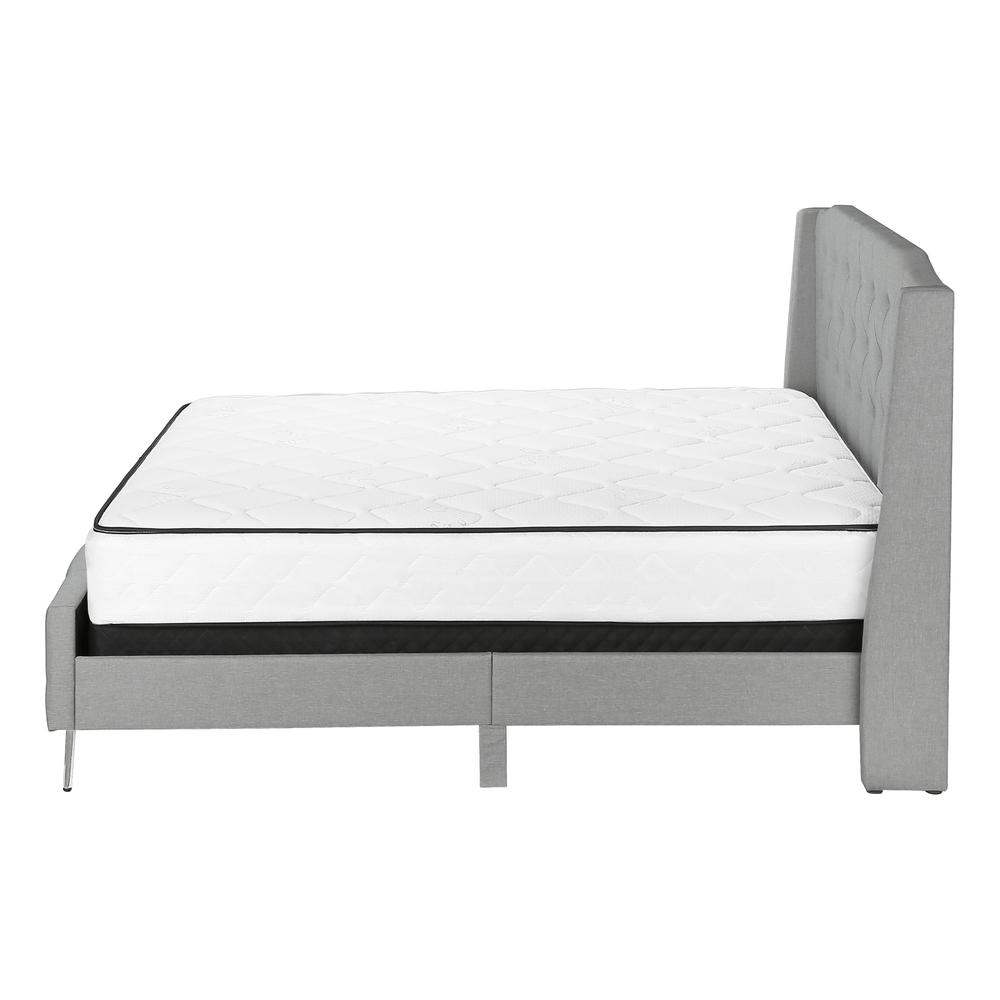 Winchester Cambridge Queen Grey Linen Upholstered Bed – Modern Chrome Legs & Low Profile