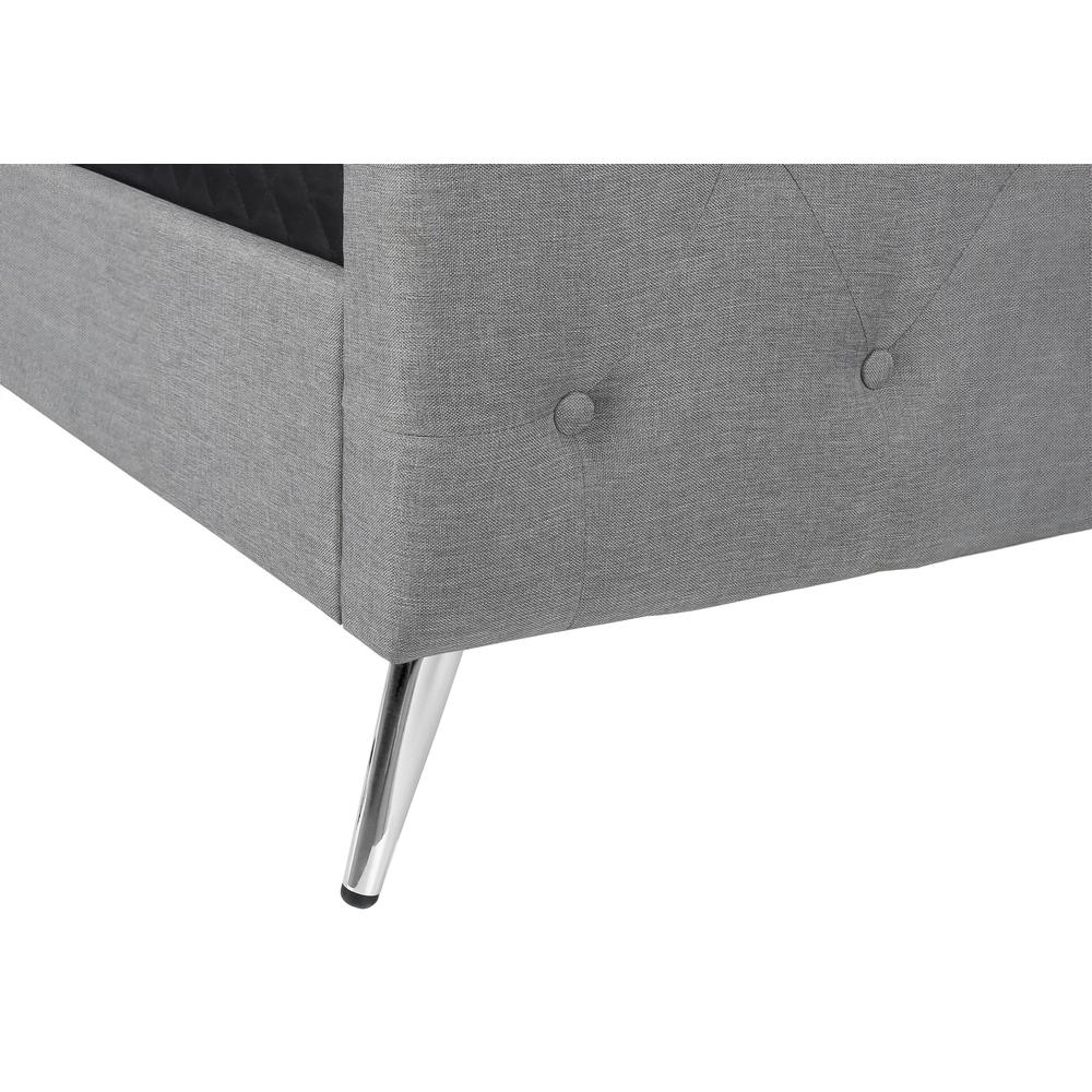 Winchester Cambridge Queen Grey Linen Upholstered Bed – Modern Chrome Legs & Low Profile