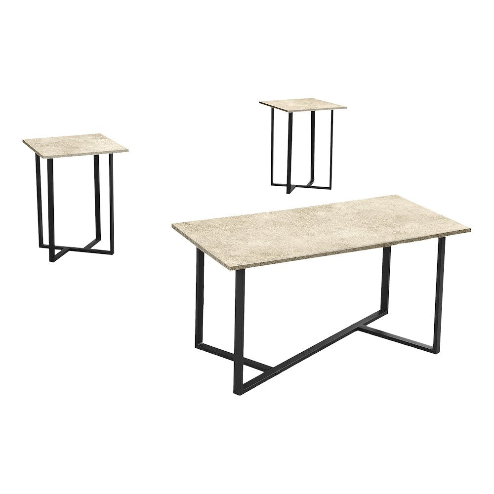 Racquel - Table Set 3pcs Set Coffee End Living Room Cream Stone