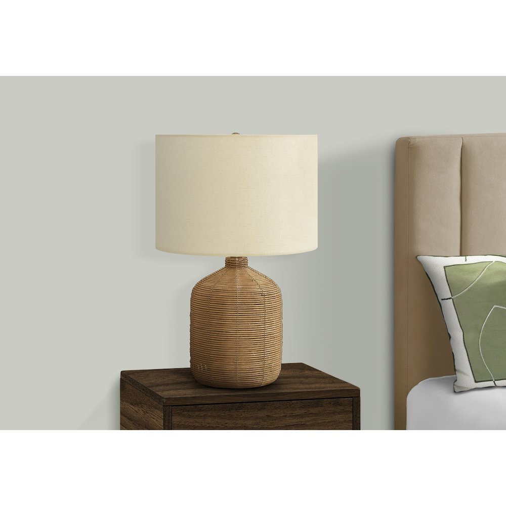 Acantha - Lighting 23"H Table Lamp Brown Rattan Beige Shade Modern
