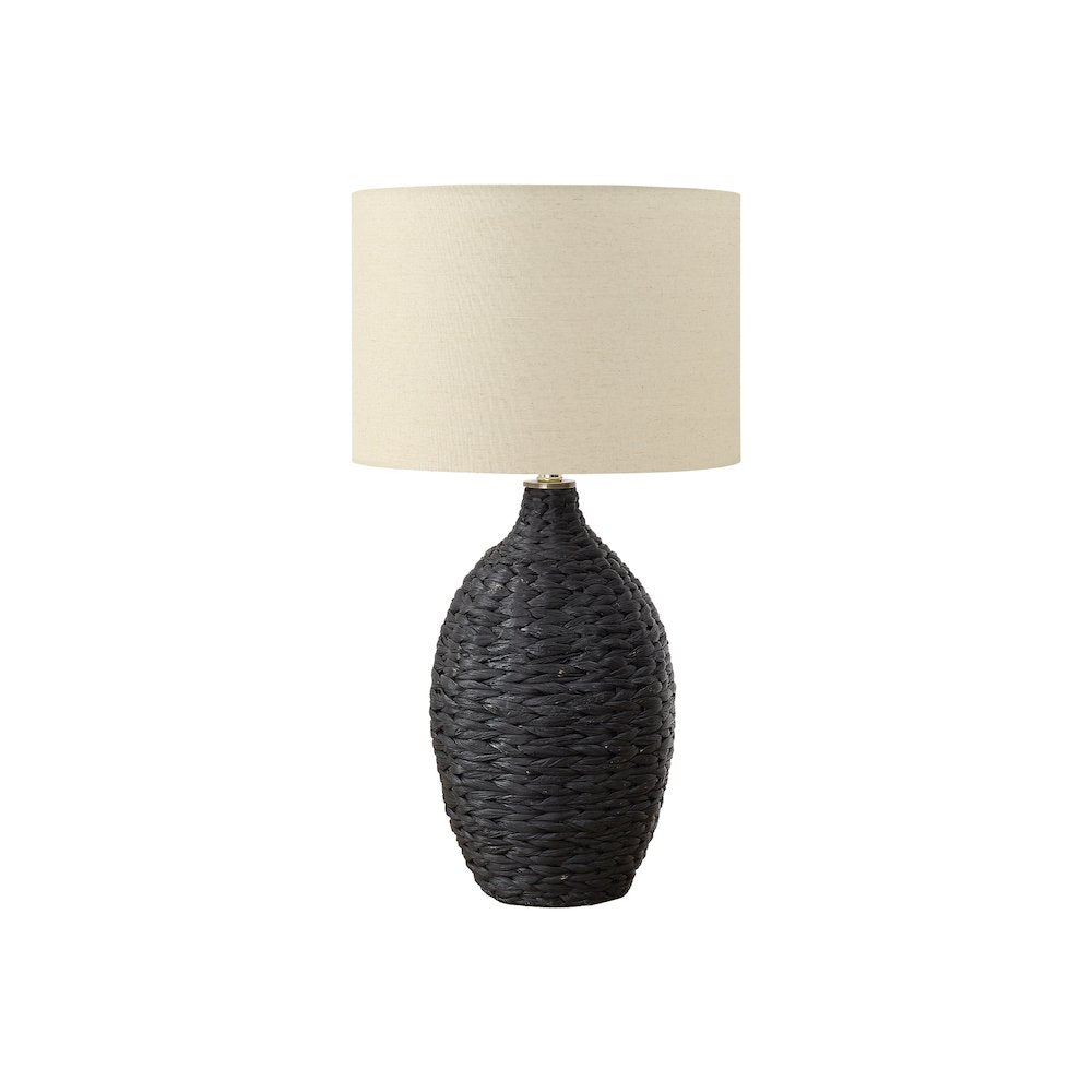 Jacey - Lighting 30"H Black Rattan Beige Shade Transitional