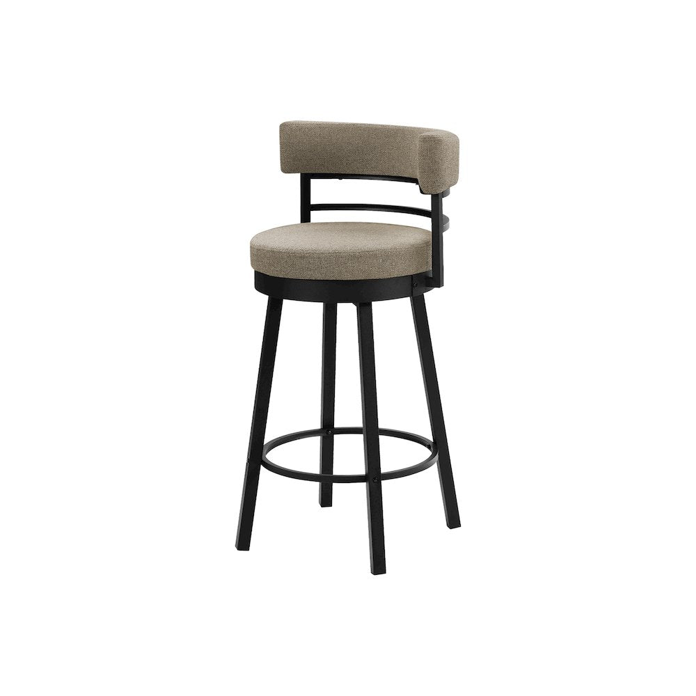 Barstool, 39"" Height, Swivel, Bar Height, Set Of 2, Beige Fabric, Black Metal, Contemporary