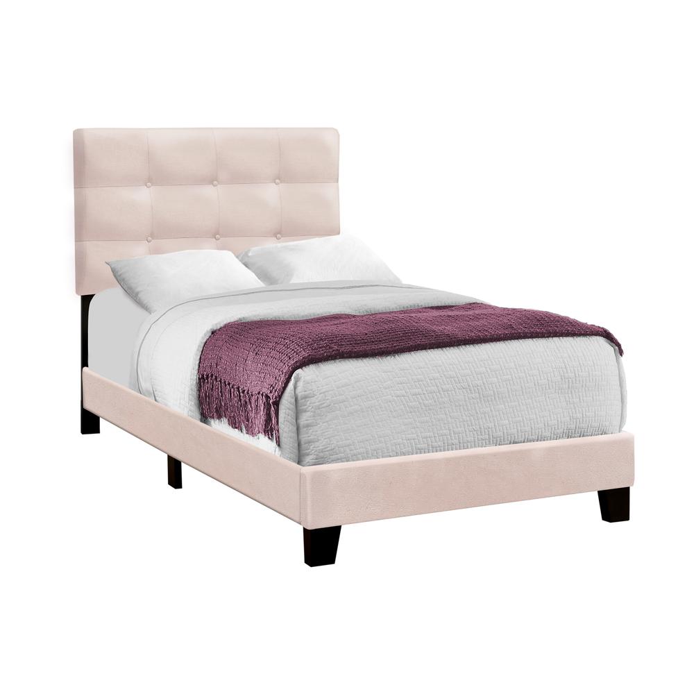 Flynn BlushDream Twin Pink Velvet Upholstered Bed Frame – Transitional Design, Soft Touch
